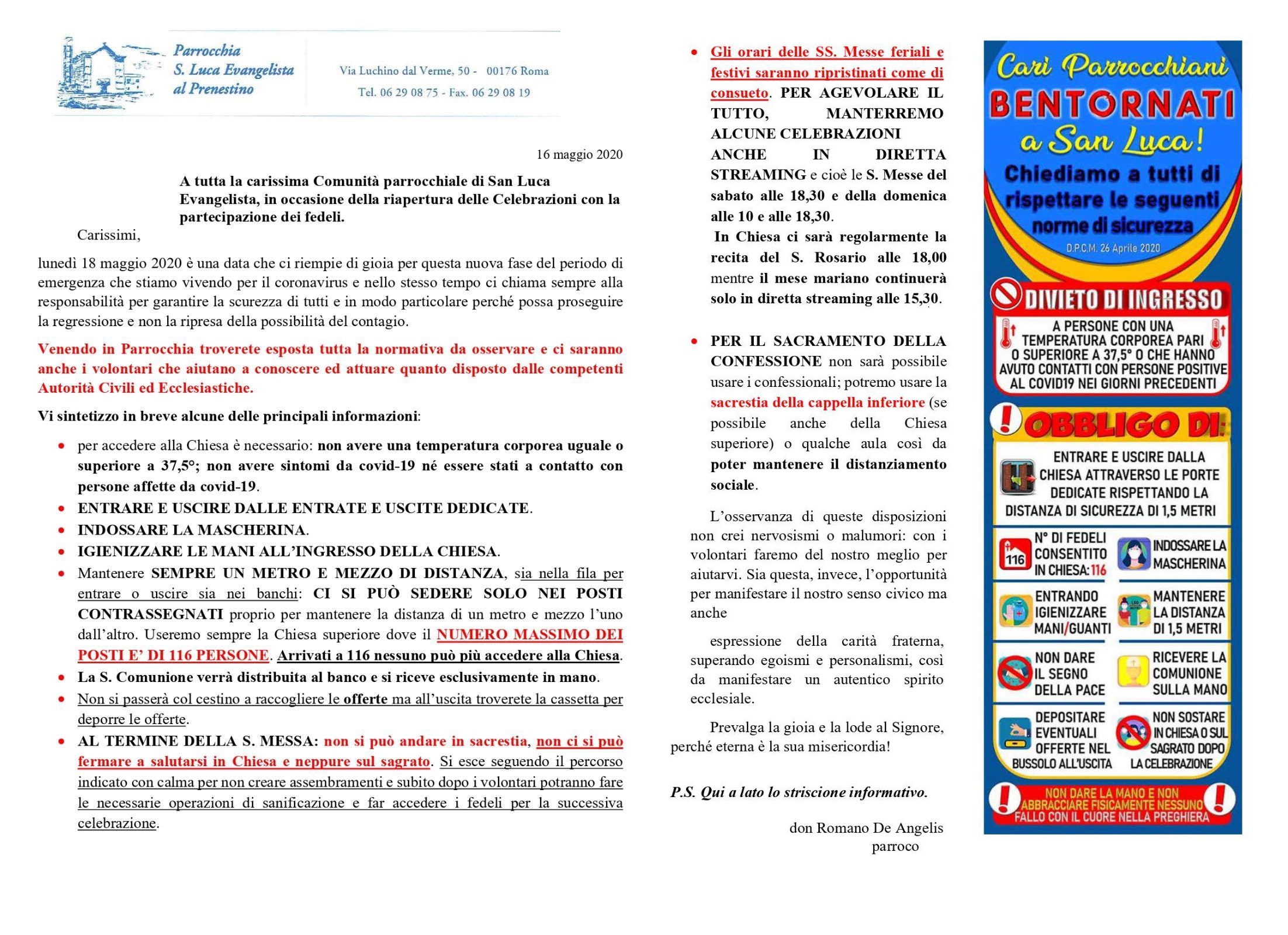 Ripresa Celebrazioni - Modalità